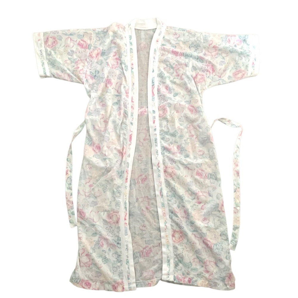 Vintage medium robe floral pattern terrycloth maxi short sleeve coquette cottage